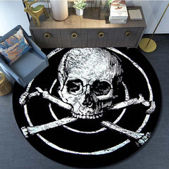 Skull Print Round Area Rug Non Slip Washable Rug For Living Room Bedroom