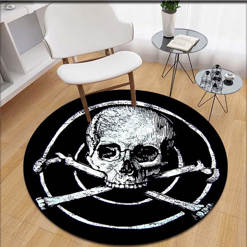 Skull Print Round Area Rug Non Slip Washable Rug For Living Room Bedroom