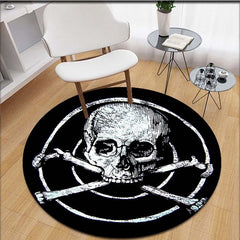 Skull Print Round Area Rug Non Slip Washable Rug For Living Room Bedroom