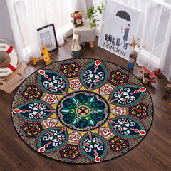 Vintage Boho Round Retro Area Rug Geometric Carpet for Living Room
