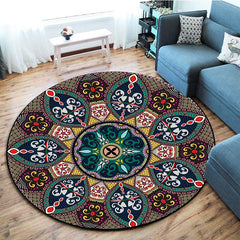 Vintage Boho Round Retro Area Rug Geometric Carpet for Living Room