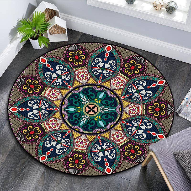 Vintage Boho Round Retro Area Rug Geometric Carpet for Living Room
