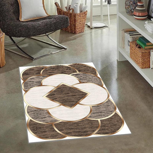 Golden Circular Pattern Geometric Non-slip Carpet