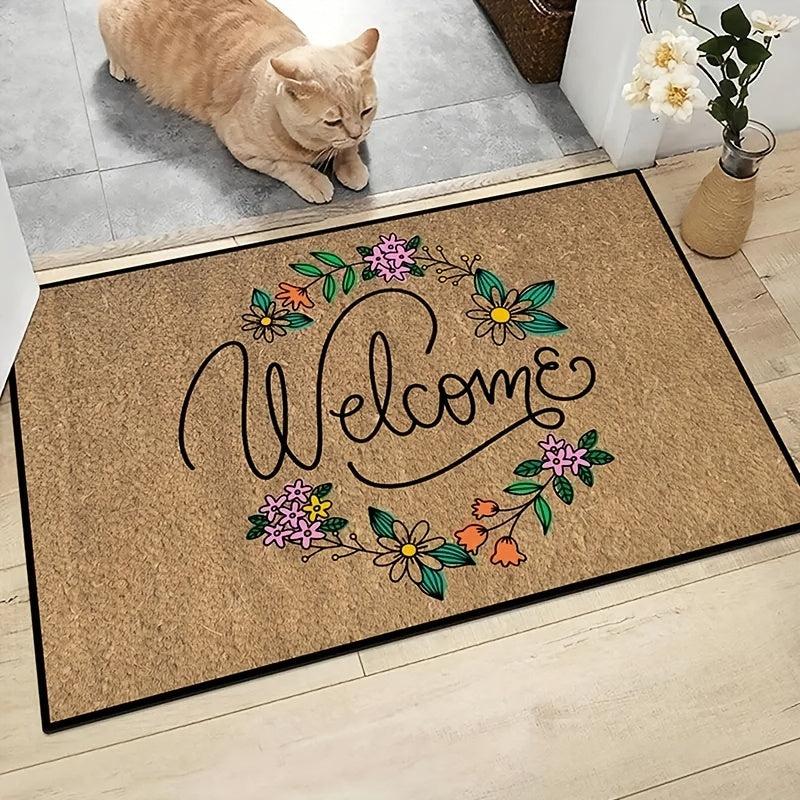 Letter & Flower Pattern Rug Modern Polyester Door Mat Fall Home Decor