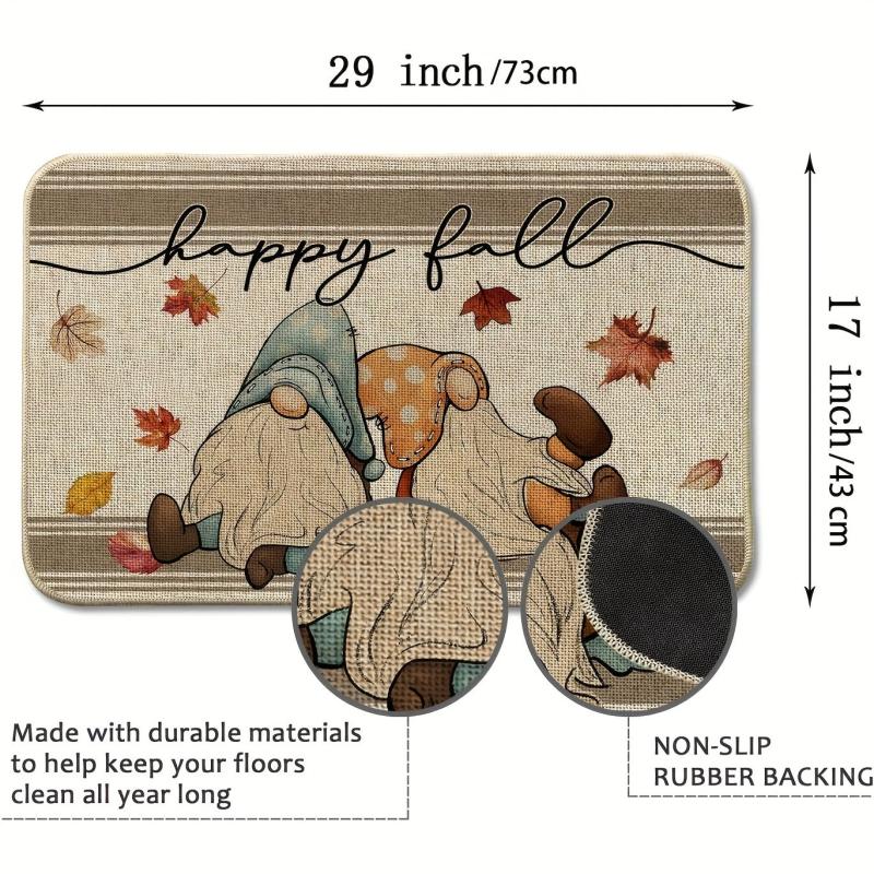 Happy Fall Gnomes Doormat Maple Leaves Autumn Thanksgiving Entry Mat