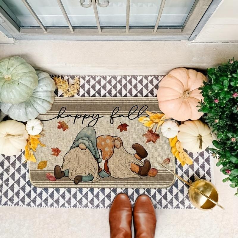 Happy Fall Gnomes Doormat Maple Leaves Autumn Thanksgiving Entry Mat