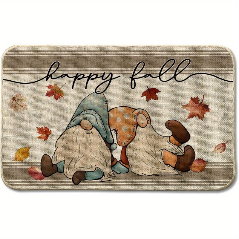 Happy Fall Gnomes Doormat Maple Leaves Autumn Thanksgiving Entry Mat