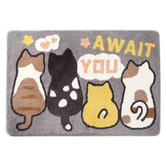 Cat Pattern Floor Mat Soft Non slip Bath Rug Machine Washable Bathroom Decor