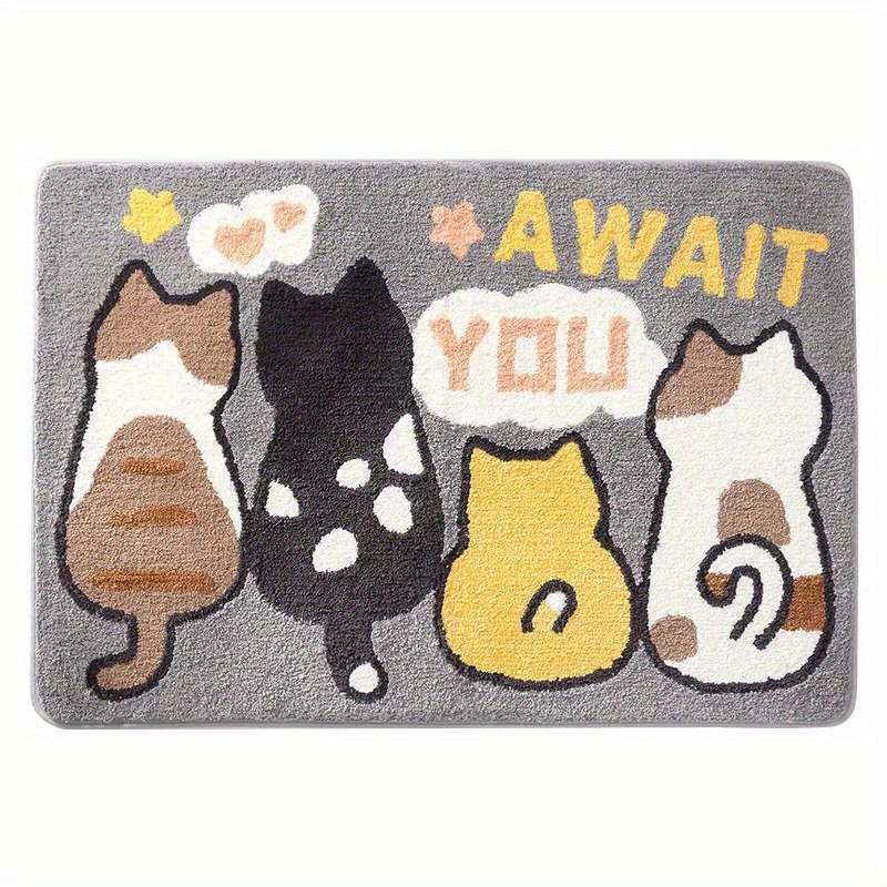 Cat Pattern Floor Mat Soft Non slip Bath Rug Machine Washable Bathroom Decor