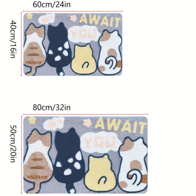 Cat Pattern Floor Mat Soft Non slip Bath Rug Machine Washable Bathroom Decor