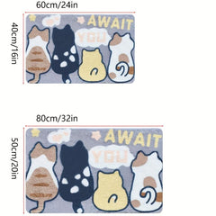 Cat Pattern Floor Mat Soft Non slip Bath Rug Machine Washable Bathroom Decor