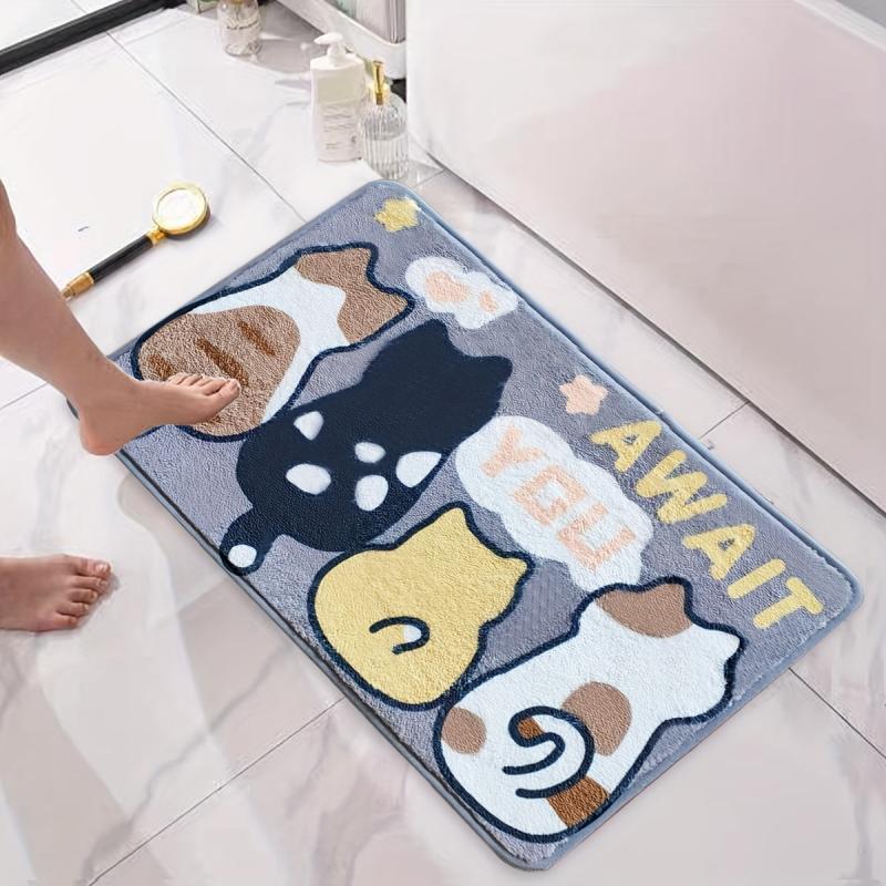 Cat Pattern Floor Mat Soft Non slip Bath Rug Machine Washable Bathroom Decor