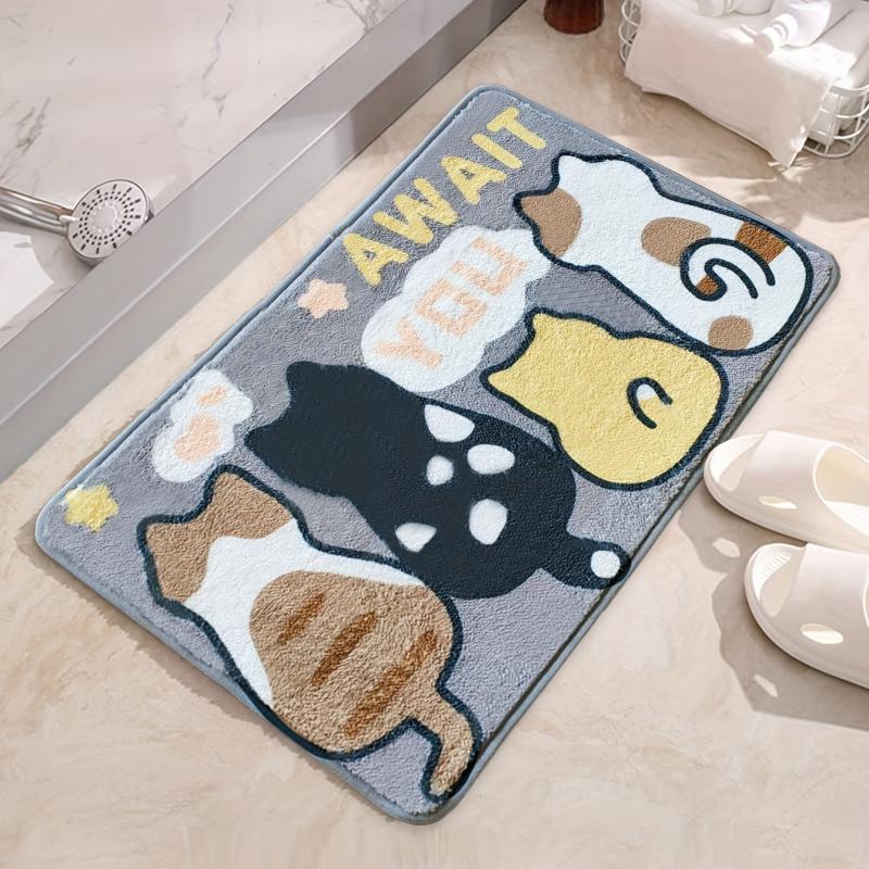 Cat Pattern Floor Mat Soft Non slip Bath Rug Machine Washable Bathroom Decor