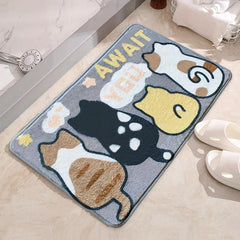Cat Pattern Floor Mat Soft Non slip Bath Rug Machine Washable Bathroom Decor