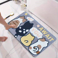 Cat Pattern Floor Mat Soft Non slip Bath Rug Machine Washable Bathroom Decor