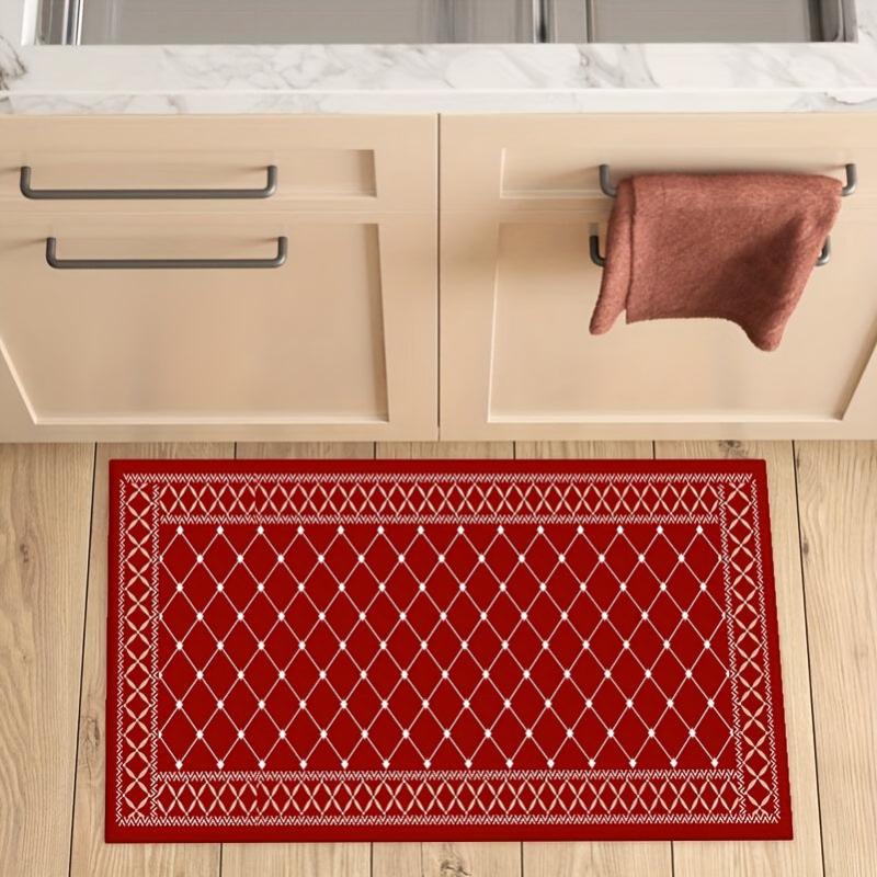 Long Red Plaid Strip Rug Soft Flannel Kitchen Floor Mat Non slip proof Floor Mat