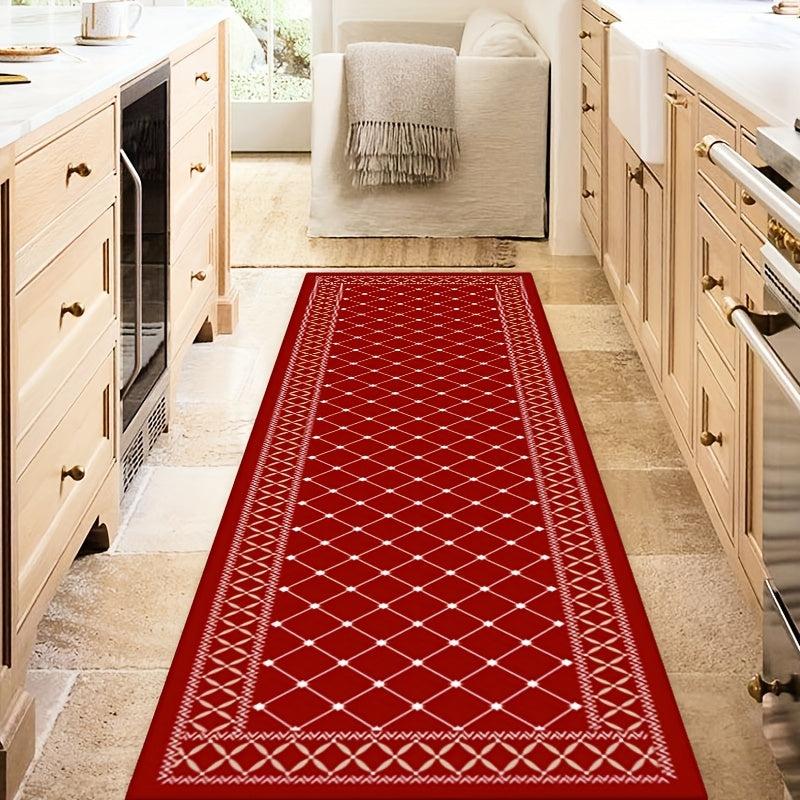Long Red Plaid Strip Rug Soft Flannel Kitchen Floor Mat Non slip proof Floor Mat