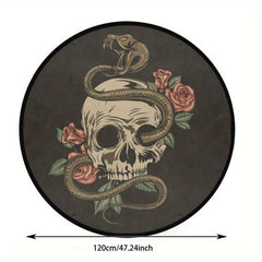Snake Coiled Skull Round Area Rug Halloween Rug Non Slip Washable Kitchen Bed