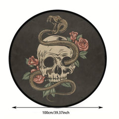 Snake Coiled Skull Round Area Rug Halloween Rug Non Slip Washable Kitchen Bed