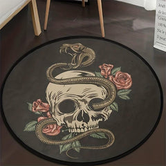 Snake Coiled Skull Round Area Rug Halloween Rug Non Slip Washable Kitchen Bed