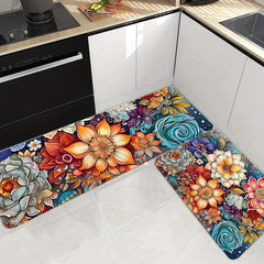 Bohemian Watercolor Floral Kitchen Strip Mat