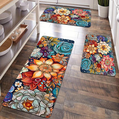 Bohemian Watercolor Floral Kitchen Strip Mat