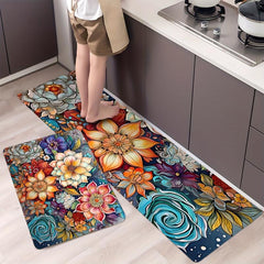 Bohemian Watercolor Floral Kitchen Strip Mat