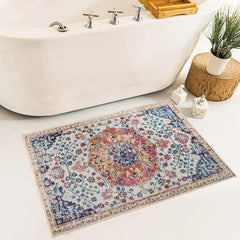 Boho Floral Area Rug Non Slip Entryway Rug for Bedroom Bathroom Kitchen