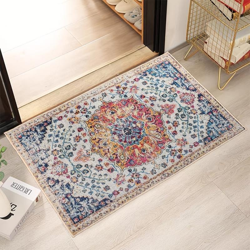 Boho Floral Area Rug Non Slip Entryway Rug for Bedroom Bathroom Kitchen