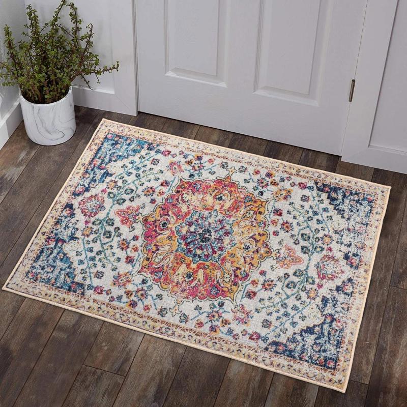 Boho Floral Area Rug Non Slip Entryway Rug for Bedroom Bathroom Kitchen