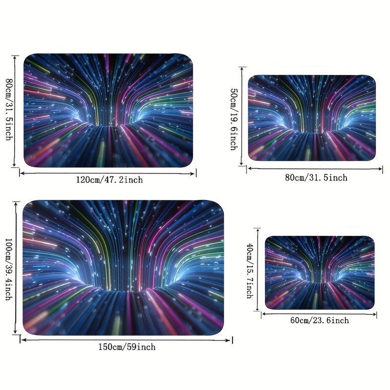 Colorful Neon Rays 3D Abstract Area Rug Non Slip Floor Mat