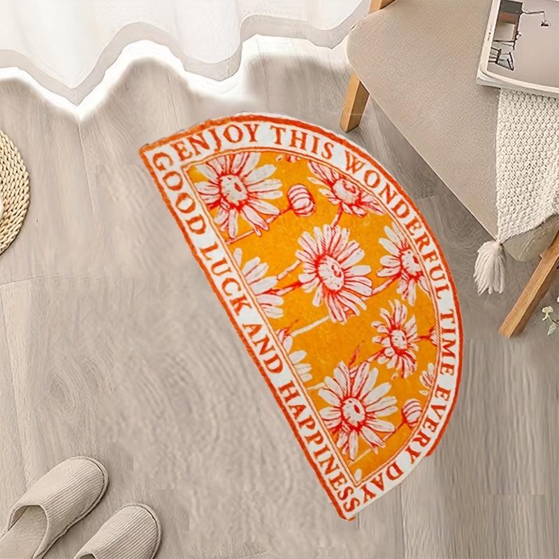 Shaggy Flower Half Round Door Mat Non Slip Outdoor Indoor Welcome Rug