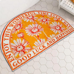 Shaggy Flower Half Round Door Mat Non Slip Outdoor Indoor Welcome Rug