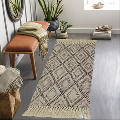 Vintage Geometric Floor Mat w/Tassels Non-Slip Indoor Carpet 23.6x35.4in