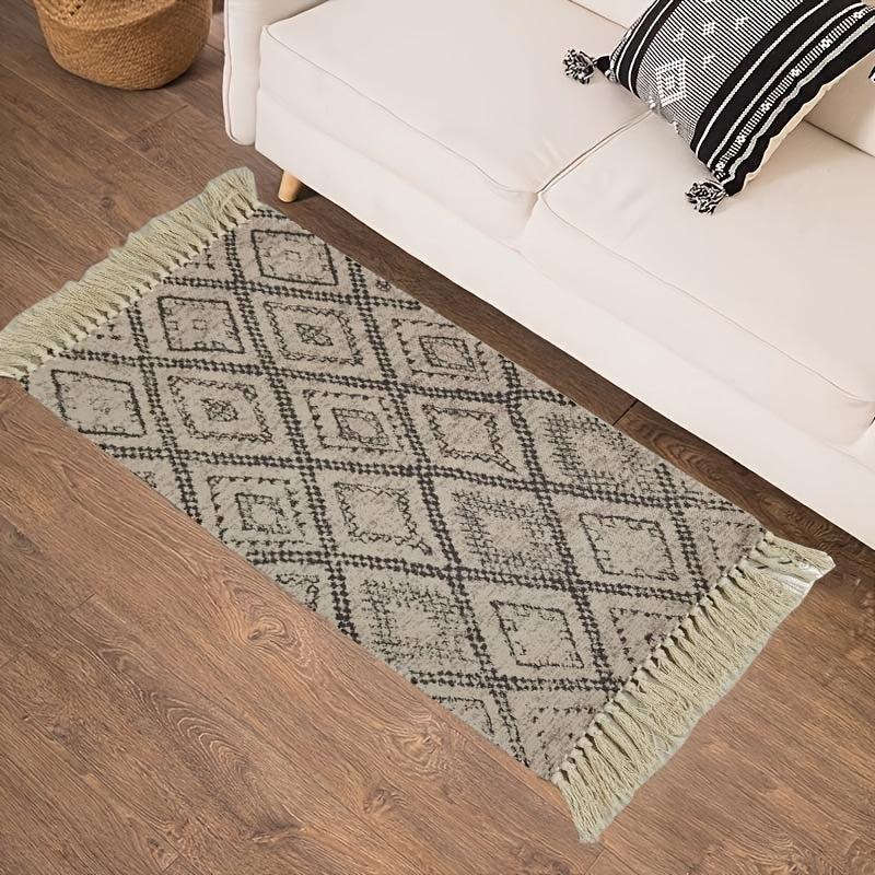 Vintage Geometric Floor Mat w/Tassels Non-Slip Indoor Carpet 23.6x35.4in