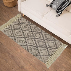 Vintage Geometric Floor Mat w/Tassels Non-Slip Indoor Carpet 23.6x35.4in