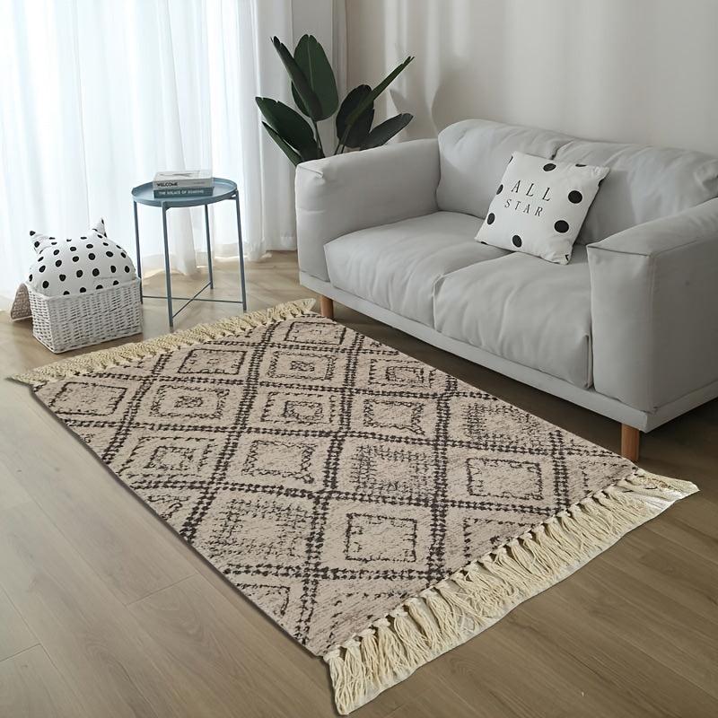 Vintage Geometric Floor Mat w/Tassels Non-Slip Indoor Carpet 23.6x35.4in