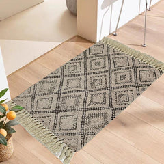 Vintage Geometric Floor Mat w/Tassels Non-Slip Indoor Carpet 23.6x35.4in