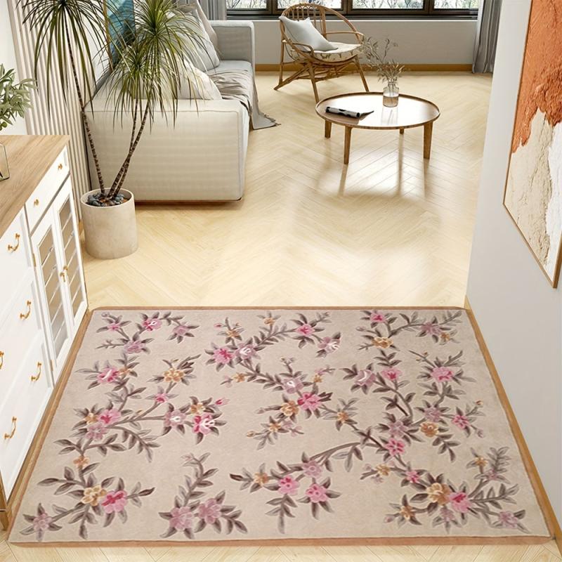 Vintage Floral Shaggy Rug Soft Non Slip Waterproof Area Carpet