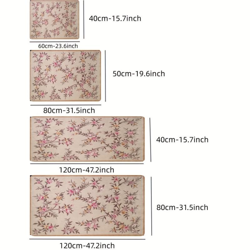Vintage Floral Shaggy Rug Soft Non Slip Waterproof Area Carpet