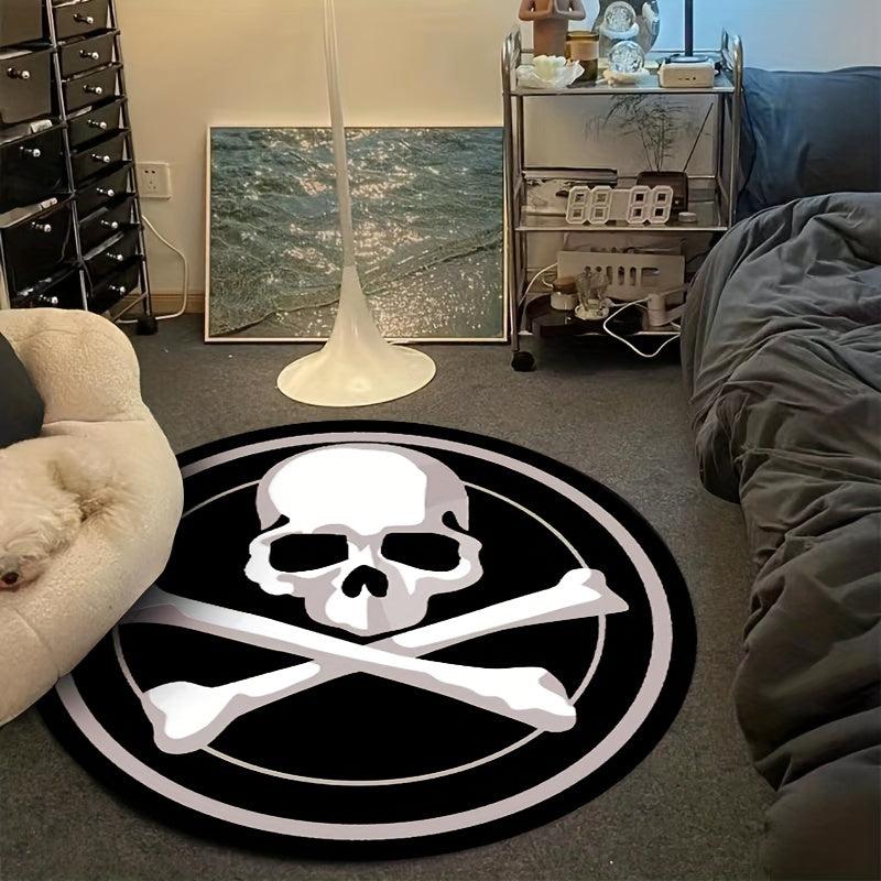 Halloween Skull Round Rug Plush Living Room Decoration Soft Carpet Non slip Rug