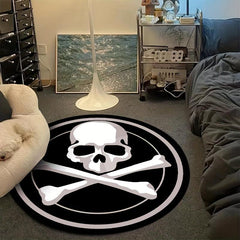 Halloween Skull Round Rug Plush Living Room Decoration Soft Carpet Non slip Rug