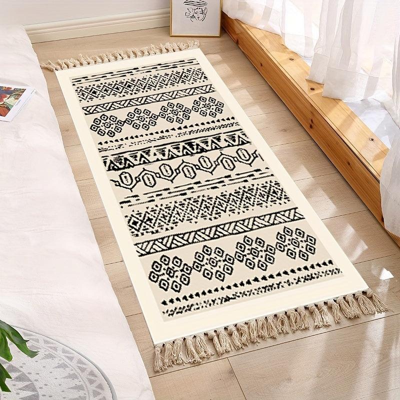 Moroccan Woven Tassel Carpet - Boho Room Decor