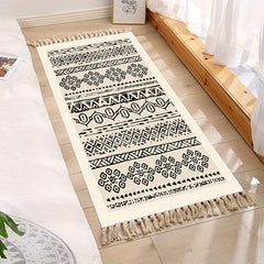 Moroccan Woven Tassel Carpet - Boho Room Decor