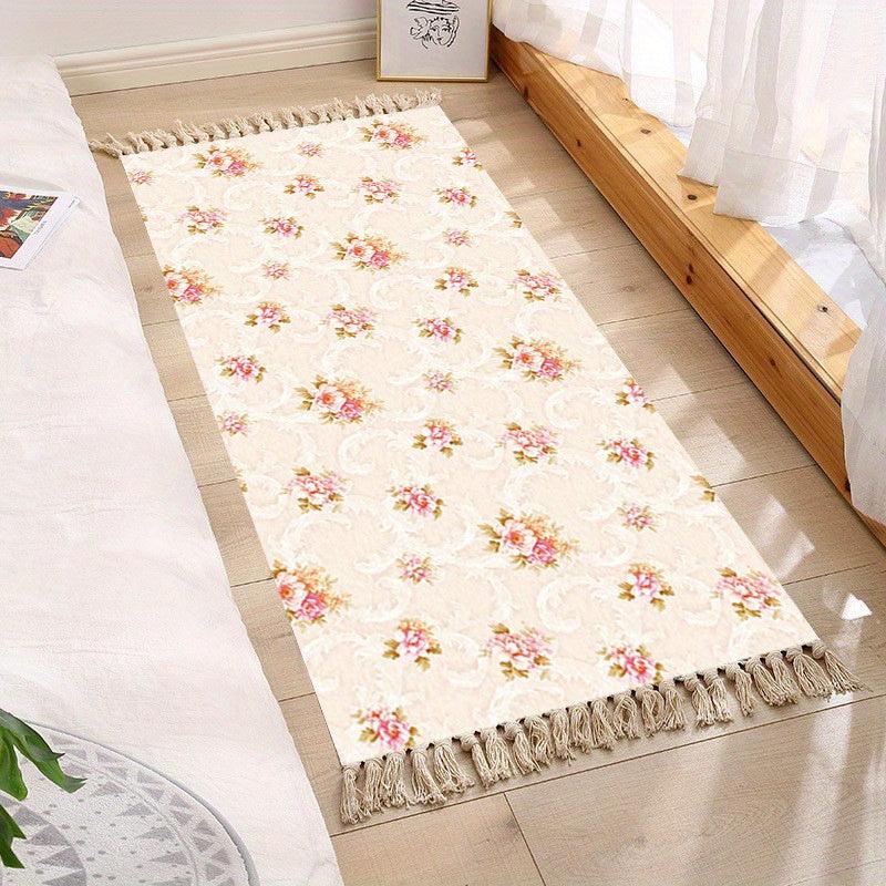 Moroccan Woven Tassel Carpet - Boho Room Decor