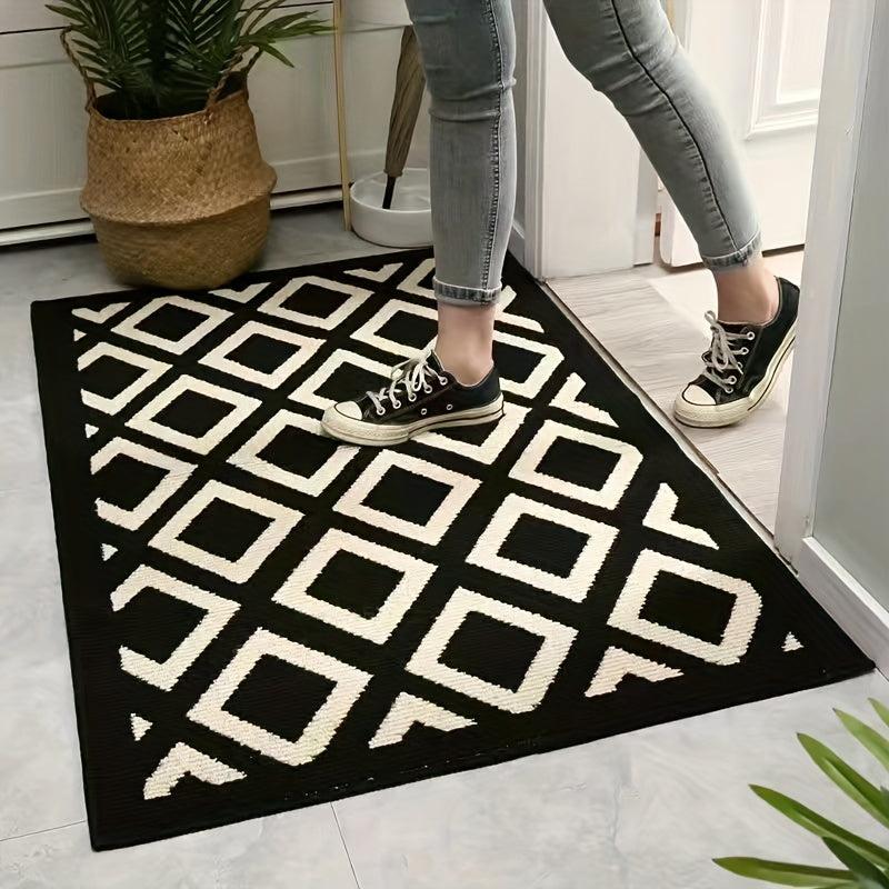 Checkered Floor Mat Minimalist Style Carpet Non-slip for Living Room