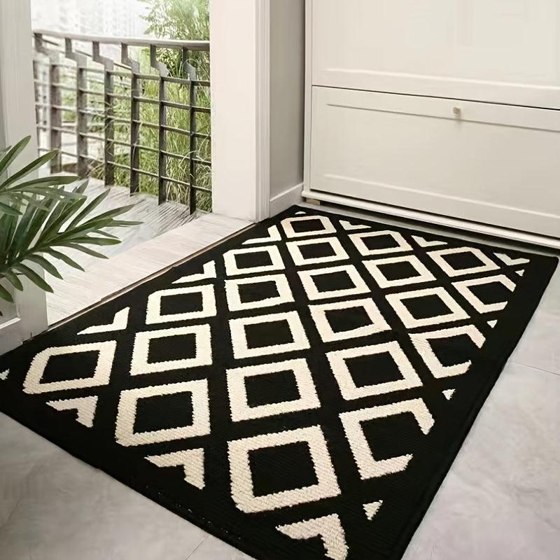 Checkered Floor Mat Minimalist Style Carpet Non-slip for Living Room