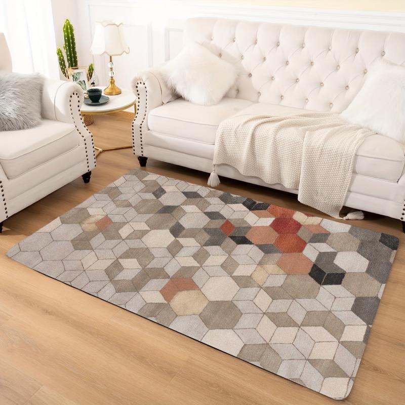 Modern Geometric Area Rug Kitchen Soft Faux Sheepskin Floor Mat