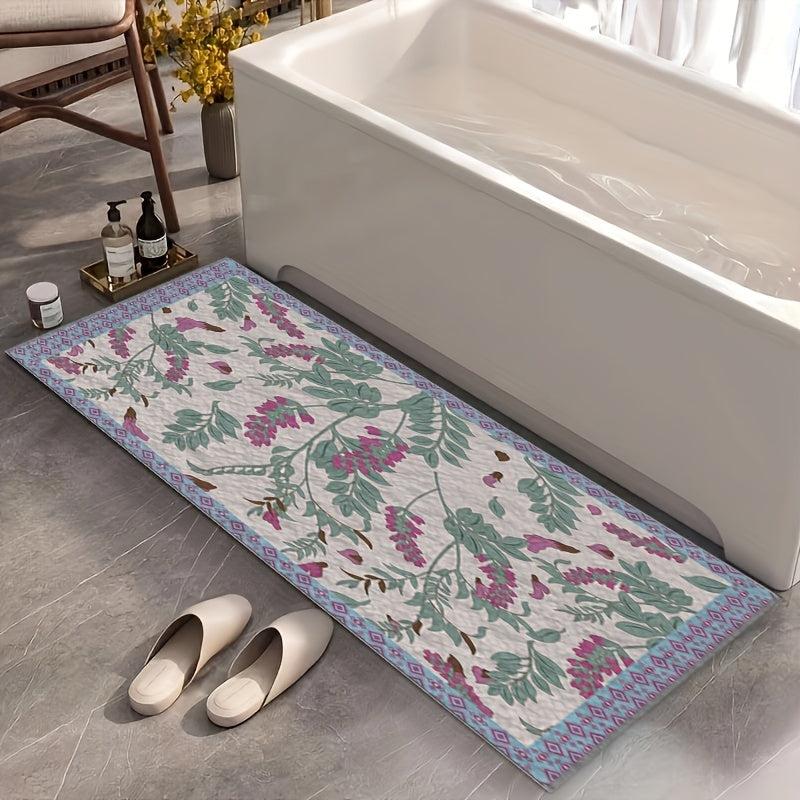 Soft Flower Pattern Bathroom Mat Absorbent Non-slip Carpet