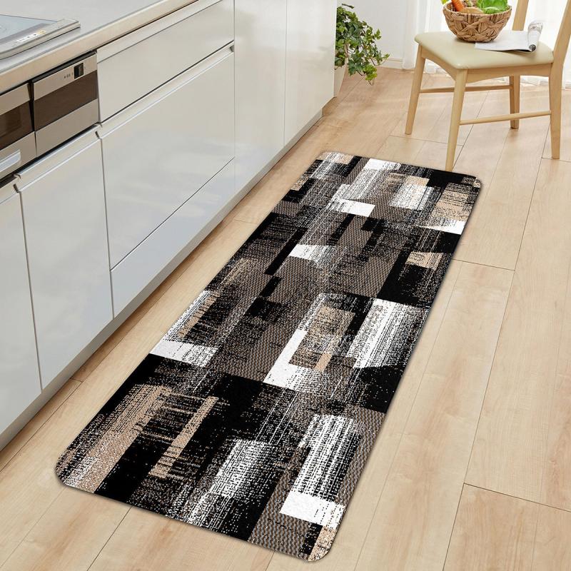 Vintage Checker Print Floor Mat Anti-fouling Machine Washable Carpet